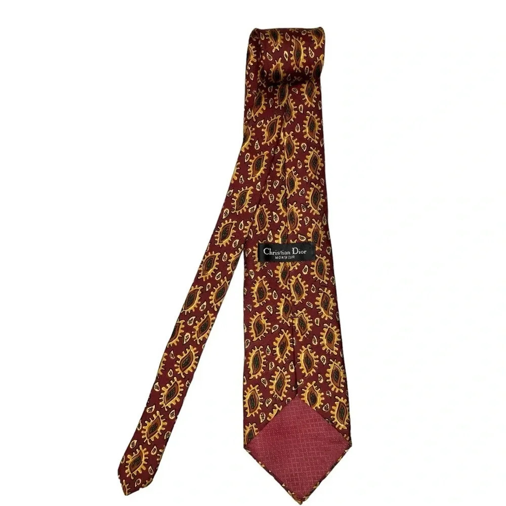 Christian Dior Men's Burgundy Geometric Print Neck Tie
